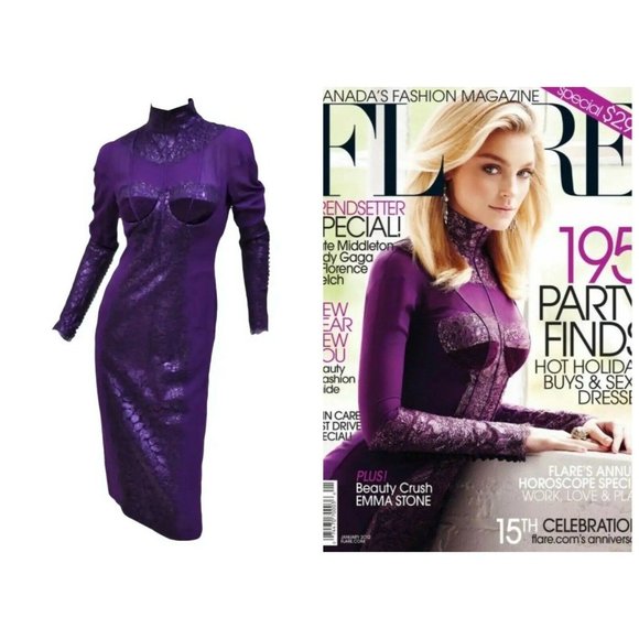 New Tom Ford Metallic Amethyst Lace Cocktail Dress 40, US 4 - Picture 1 of 8